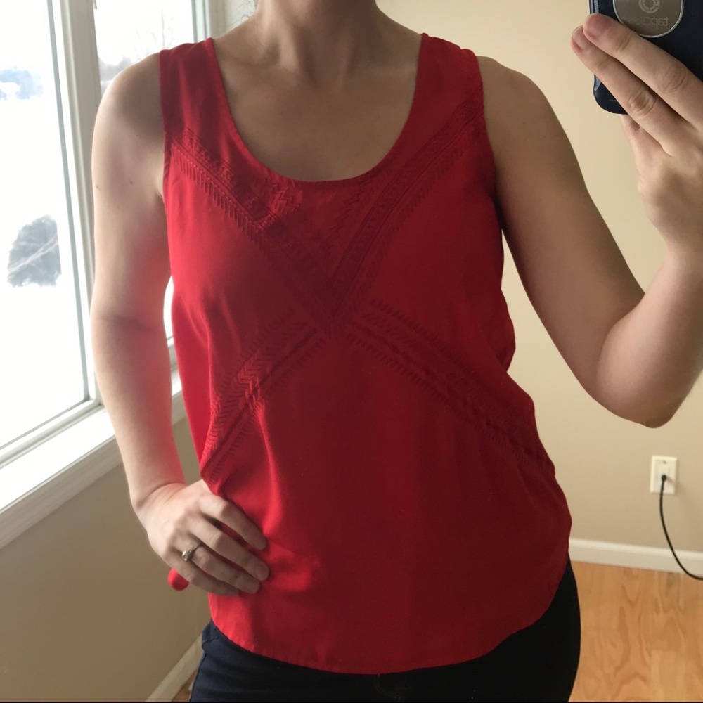 Violet & Claire Red Embroidered Sleeveless Blouse